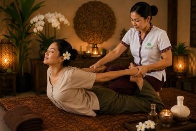 Woman receiving a relaxing massage at Chaba Thai Massage